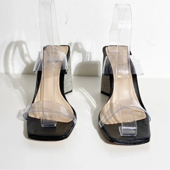 New Schutz Ariellen Vinyl Crystal Block-Heel Sandals Black size 6 - Picture 3 of 8